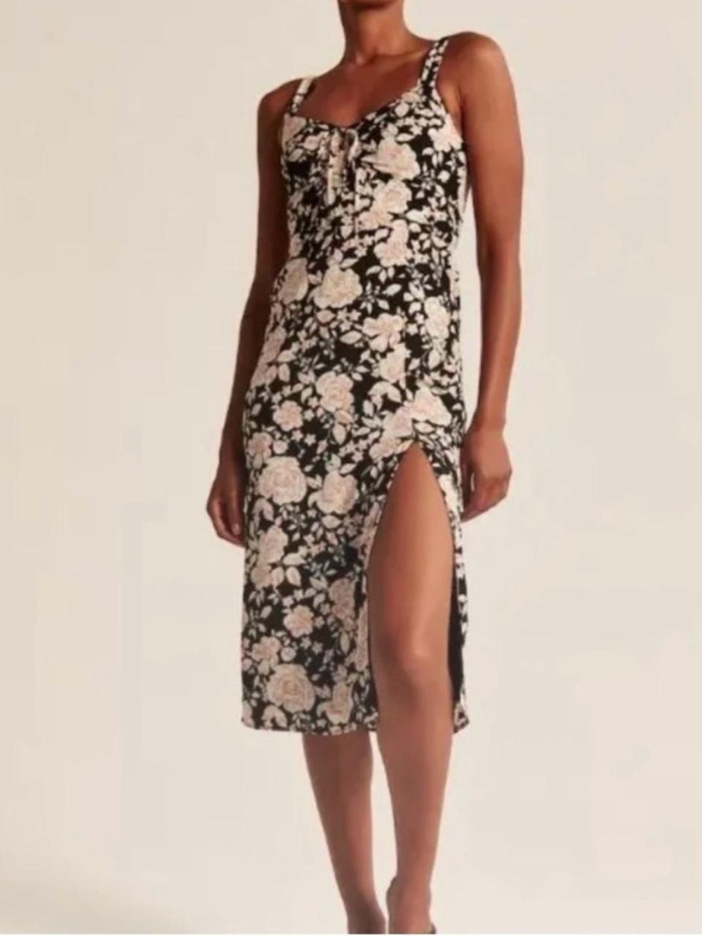 Abercrombie Floral Slip Dress with Side Slit - Black & Pink